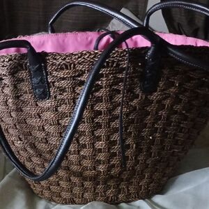 J Crew Seagrass and Leather Woven Tote Handbag